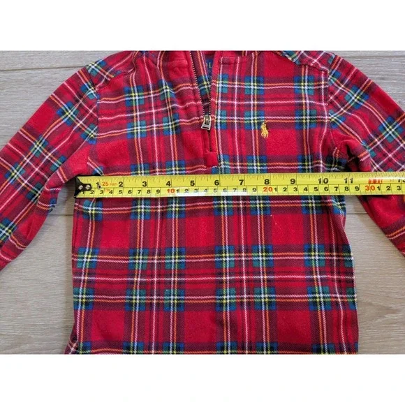 Polo Ralph Lauren Kids Red Tartan Plaid Quarter Zip Pullover Sweater Kids Boys 4 - Picture 5 of 7